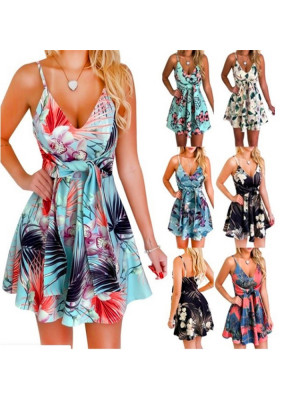 Boho Womens Floral V-Neck Swing Sundress Summer Ladies Holiday Beach Midi Dress