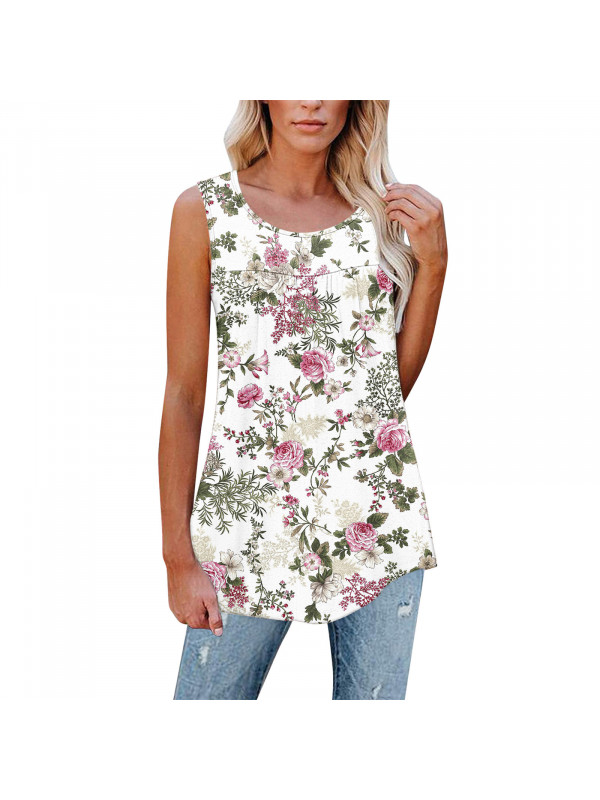 Womens Ladies Vest Casual Summer Floral Holiday Tee Blouse Cami Sleeveless Tops 