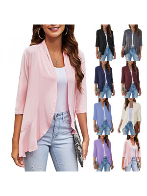 Ladies Summer Causal Plain Shirts Tops Womens Long Sleeve Open Cardigan Blouse