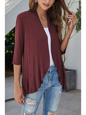 Ladies Summer Causal Plain Shirts Tops Womens Long Sleeve Open Cardigan Blouse