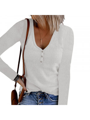 Ladies Summer Boho Long Sleeve T-Shirt Tops Womens Causal Solid Fit Tee Blouse