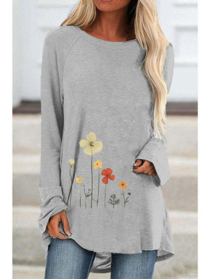 Ladies Autumn Floral T-shirt Tops Womens Causal Baggy Long Sleeve Tee Blouse