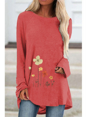 Ladies Autumn Floral T-shirt Tops Womens Causal Baggy Long Sleeve Tee Blouse