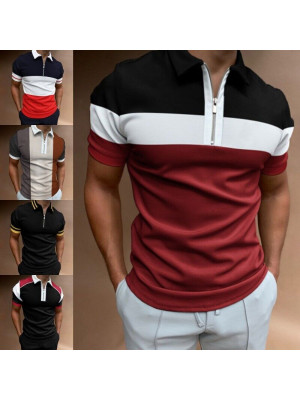Men Zipper Polo Shirt Business Formal Work Slim Fit Tops T Shirt Muscle Tee Golf