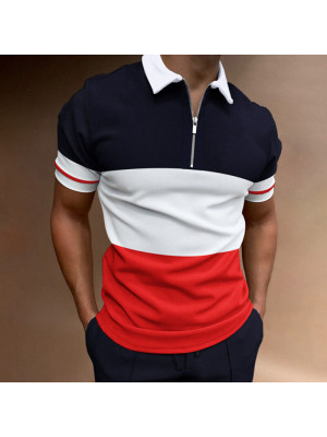 Men Zipper Polo Shirt Business Formal Work Slim Fit Tops T Shirt Muscle Tee Golf