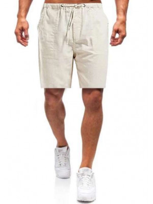 Mens Linen Shorts Elastic Waist Drawstring Summer Loose Casual Pants UK