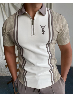 Mens Short Sleeve Polo Shirts Casual Business Golf Zipper Slim T-shirt Fit Tops