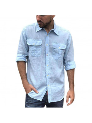 Mens Tops Casual Cotton Linen Blouse Shirt Long Sleeve Button Shirts Down Summer