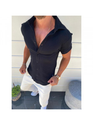 Men Ribbed Short Sleeve Slim Muscle Stretch Fit T-Shirt Casual Top Summer Top UK