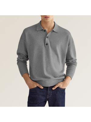 Mens T-Shirt Long Sleeve Pique T-Shirt Tipping Collar Smart Casual Shirt Tops