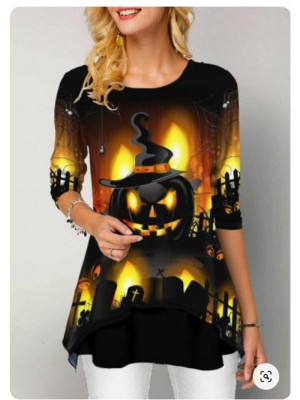 Halloween Womens Tops Shirts Blouse Plus Size Ladies Print Pullover T-shirt Tee