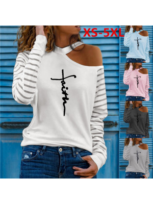 Plus Size Womens Long Sleeve Cold Shoulder T-Shirt Loose Blouse Shirt Tee Tops