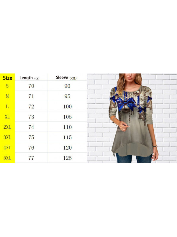 Womens Tunic Long Tops Shirts Blouse Plus Size Ladies Print Pullover T-shirt Tee