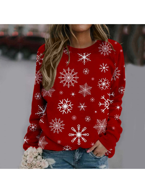 Christmas Womens Jumper Loose Blouse Ladies Sweatshirt Knitted Long Sleeve Tops