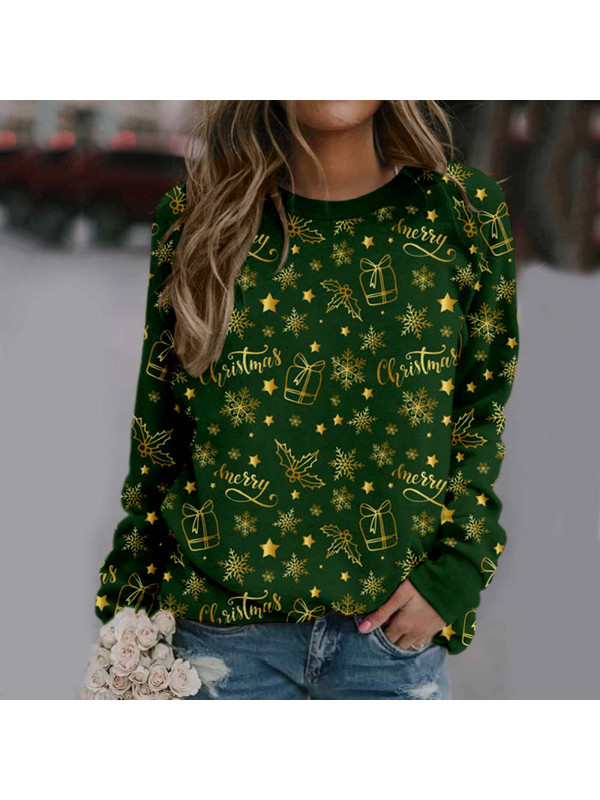 Christmas Womens Jumper Loose Blouse Ladies Sweatshirt Knitted Long Sleeve Tops