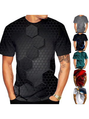 New Mens Short Sleeve 3D Printed Tops Casual Baggy Crew Neck Loose T Shirt Tee