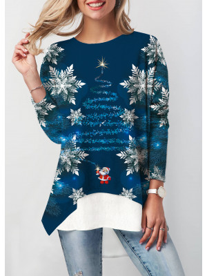 Womens Christmas Snowman Long Sleeve Pullover Round Neck Xmas Casual T-Shirt Top