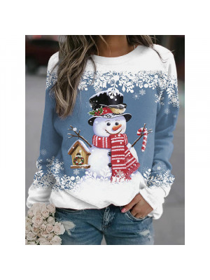 Christmas Womens Casual Long Sleeve Snowman Tops Ladies Crew Neck Blouse T Shirt