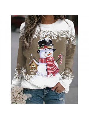 Christmas Womens Casual Long Sleeve Snowman Tops Ladies Crew Neck Blouse T Shirt