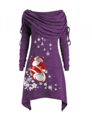 Womens Christmas Santa Long Sleeve Casual Loose Tops Tunic Shirt Mini Dress UK