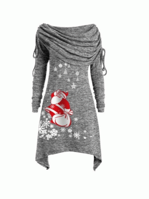 Womens Christmas Santa Long Sleeve Casual Loose Tops Tunic Shirt Mini Dress UK