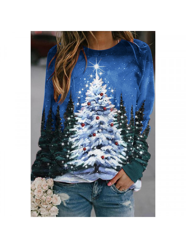 Christmas Womens Tops Ladies Crew Neck Long Sleeve Loose Pullover Blouse Shirts