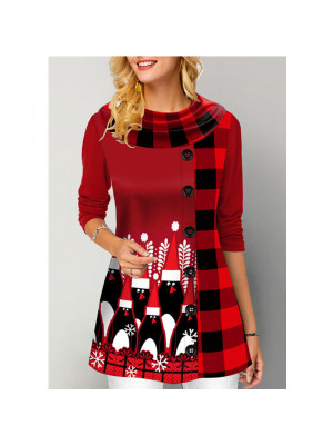 Ladies Womens Christmas Print Pullover Tunic Tops Long Sleeve T Shirt Blouse