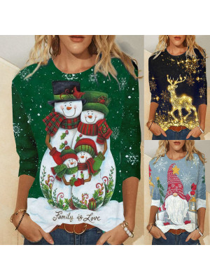 Ladies Womens Christmas Xmas Santa Print Pullover Tops Crew Neck T Shirt Blouse