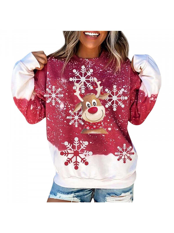 Ladies Womens Christmas Xmas Snowflake Print Casual Pullover T Shirt Blouse Tops