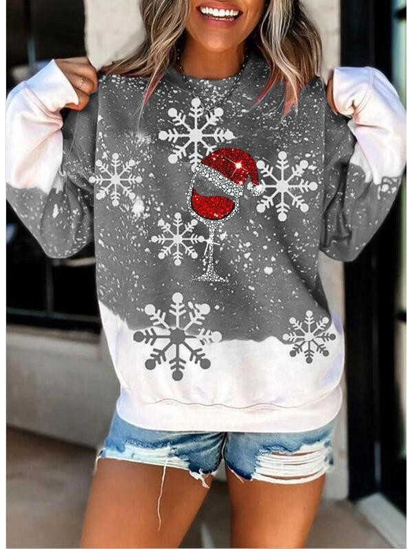 Ladies Womens Christmas Xmas Snowflake Print Casual Pullover T Shirt Blouse Tops