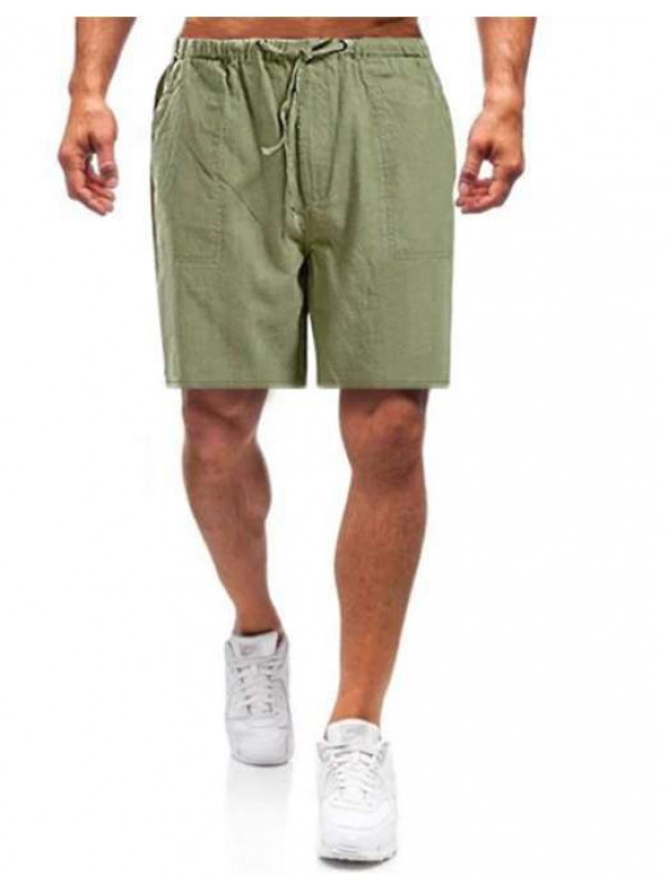 Mens Linen Shorts Elastic Waist Drawstring Summer Loose Casual Pants UK