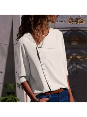 Women Lapel Button T-Shirt Collar Office Tops Shirts Pullover Blouse Jumper Lady Slim UK