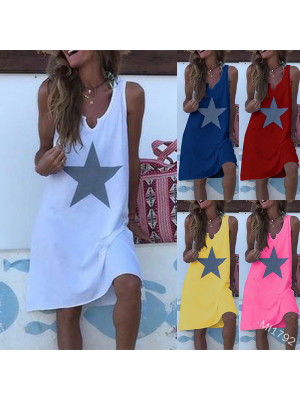 Plus Size Womens Star Dress Ladies Summer Sleeveless Dresses Beach Sundress Vest