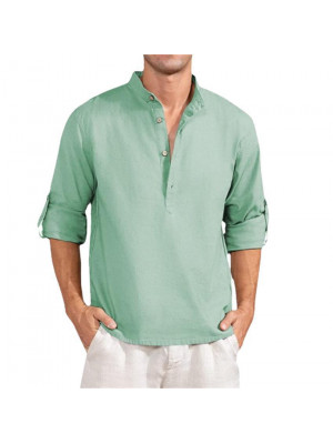 Mens Cotton Linen Short Sleeve T-shirt Casual Loose V Neck Pullover Tops Tunic
