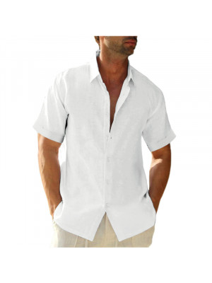 Mens Shirts Tops Summer Short Sleeve Casual Loose Buttons T-shirt  Muscle Blouse
