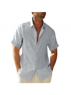 Mens Shirts Tops Summer Short Sleeve Casual Loose Buttons T-shirt  Muscle Blouse