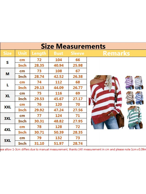 Ladies Casual Stripe Long Sleeve Tops Women Pullover T Shirt One Neck Blouse Tee