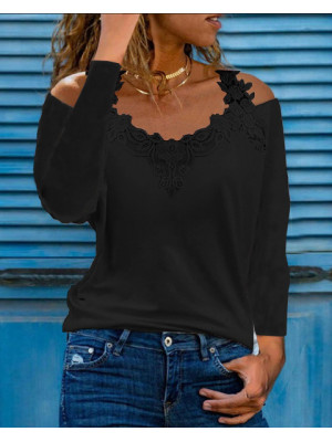 Ladies Summer Long Sleeve T Shirt Tops Womens Plain Lace Blouse Tee Plus Size UK