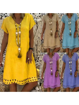 Womens Cotton Linen Maxi Shirt Dress Kaftan Summer Casual Long Tops UK