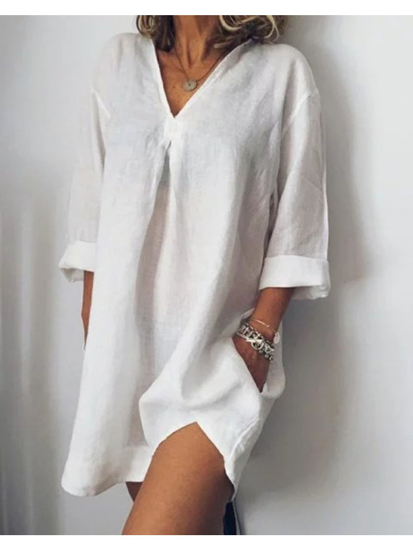 Ladies Beach Cover Up Smock T-Shirts Women Mini Dress Casual Long Tops Plus Size