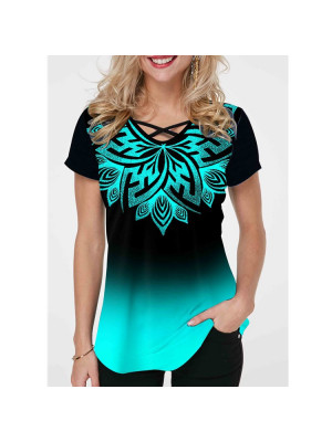 Plus Size Ladies Casual Crew Neck Floral Tops Women Short Sleeve Fit Tee-Shirt