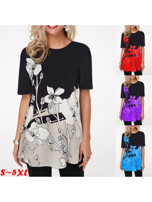 Women Short Sleeve Floral Tops Tunic Ladies Casual Loose T-Shirt Pullover Blouse