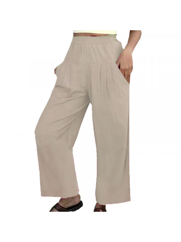 UK Womens Casual Cotton Linen Pants Ladies Elastic Waist Loose Pocket Trousers 