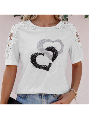 Summer Womens Heart Print Tops Short Sleeve Blouse Ladies T Shirt Plus Size Tee