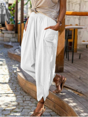Summer Womens Cotton Linen Trousers Ladies Loose Casual Harem Pants Plus Size
