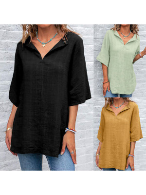 Plus Size Womens Retro Cotton Linen Tunic T-Shirt Tops Lady Casual Baggy Blouse