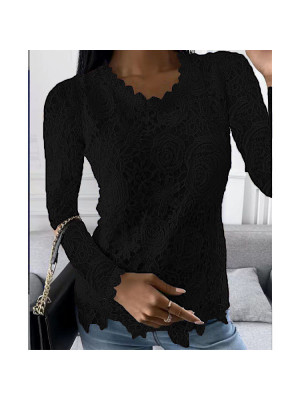 Womens Casual Lace Long Sleeve Tops Ladies Summer Slim Blouse Plus Size T-shirt