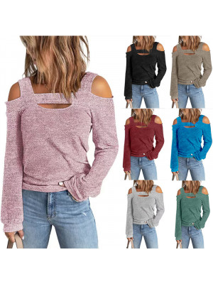 Womens Cold Shoulder Long Sleeve T Shirt Ladies Casual Loose Summer Tops Blouse