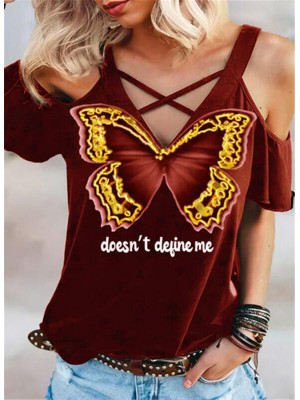 Women Summer Short Sleeve T Shirt Blouse Ladies 3D Butterfly Printed Casual Tops