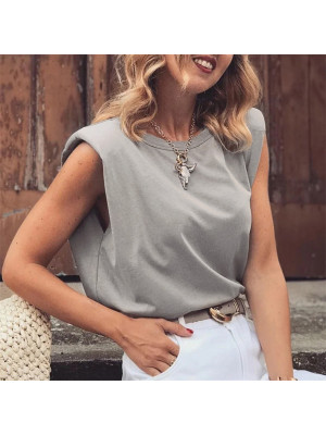 Women Summer Sleeveless Solid T-Shirts Ladies Casual Plain Loose Top Tee Blous
